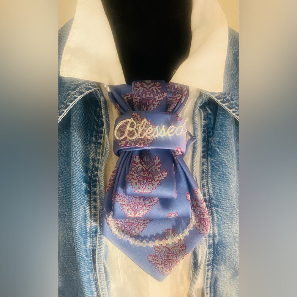 Blue and Pink Women's Scarf with 'Blessed' Embellishment
